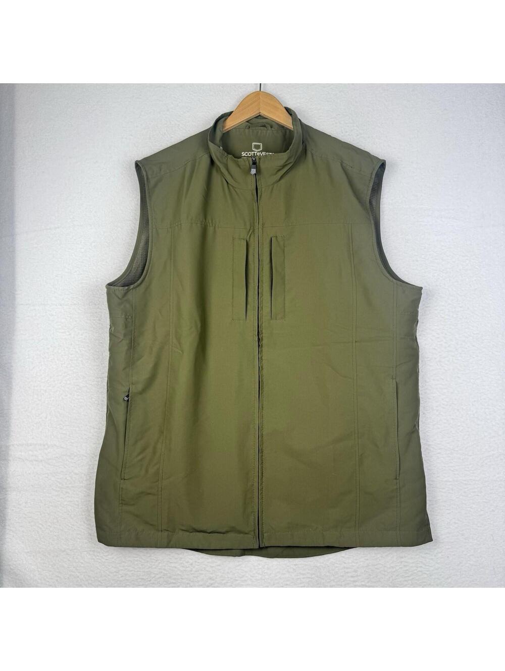 Scottevest Mens XLT Olive Green RFID Travel Vest Security TEC Zip Pockets NWOT